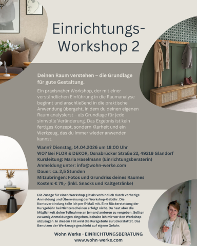Einladung zum Einrichtungs-Workshop mit Details zu Termin und Anmeldung.